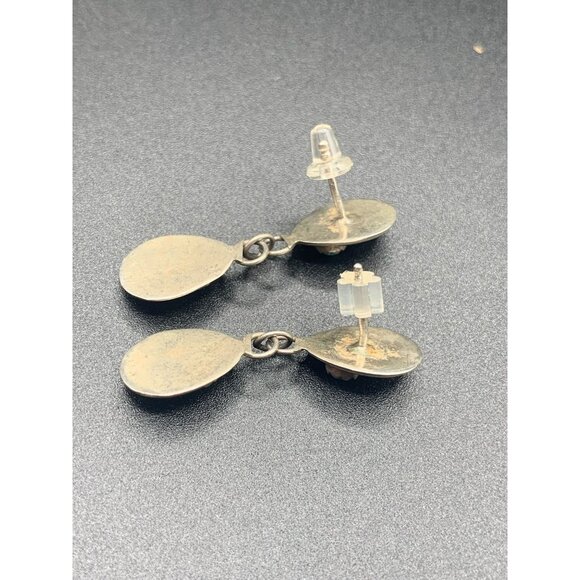 Bear Paws Earrings Sterling Silver & Turquoise Native American Pierced Drops - Picture 4 of 5